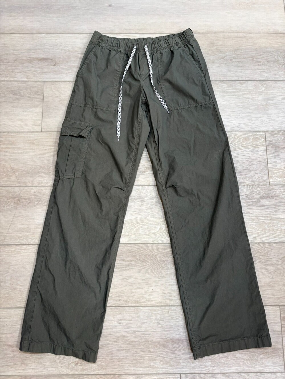 Aerie Womens XS Baggy Cargo Pant Wide-Leg Mid Rise Drawstring Olive Green Skater